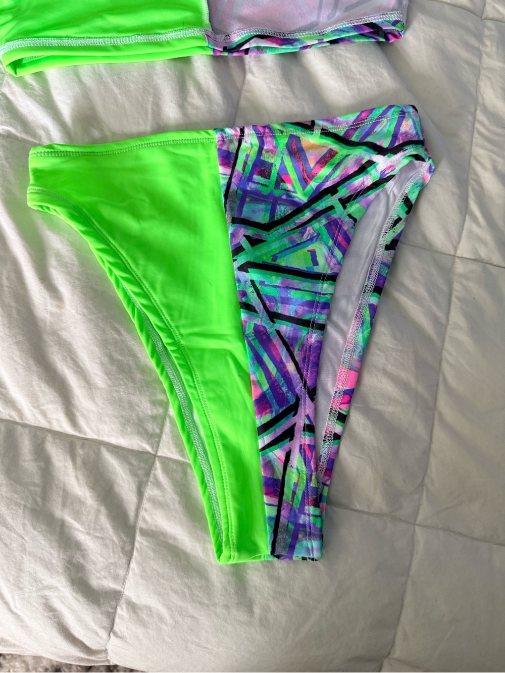 Neon Green & Multicolor Women's Two-Piece Rave Set - Picture 3 of 6